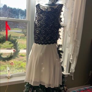 Connected Apparel Black Lace and White Midi Dress